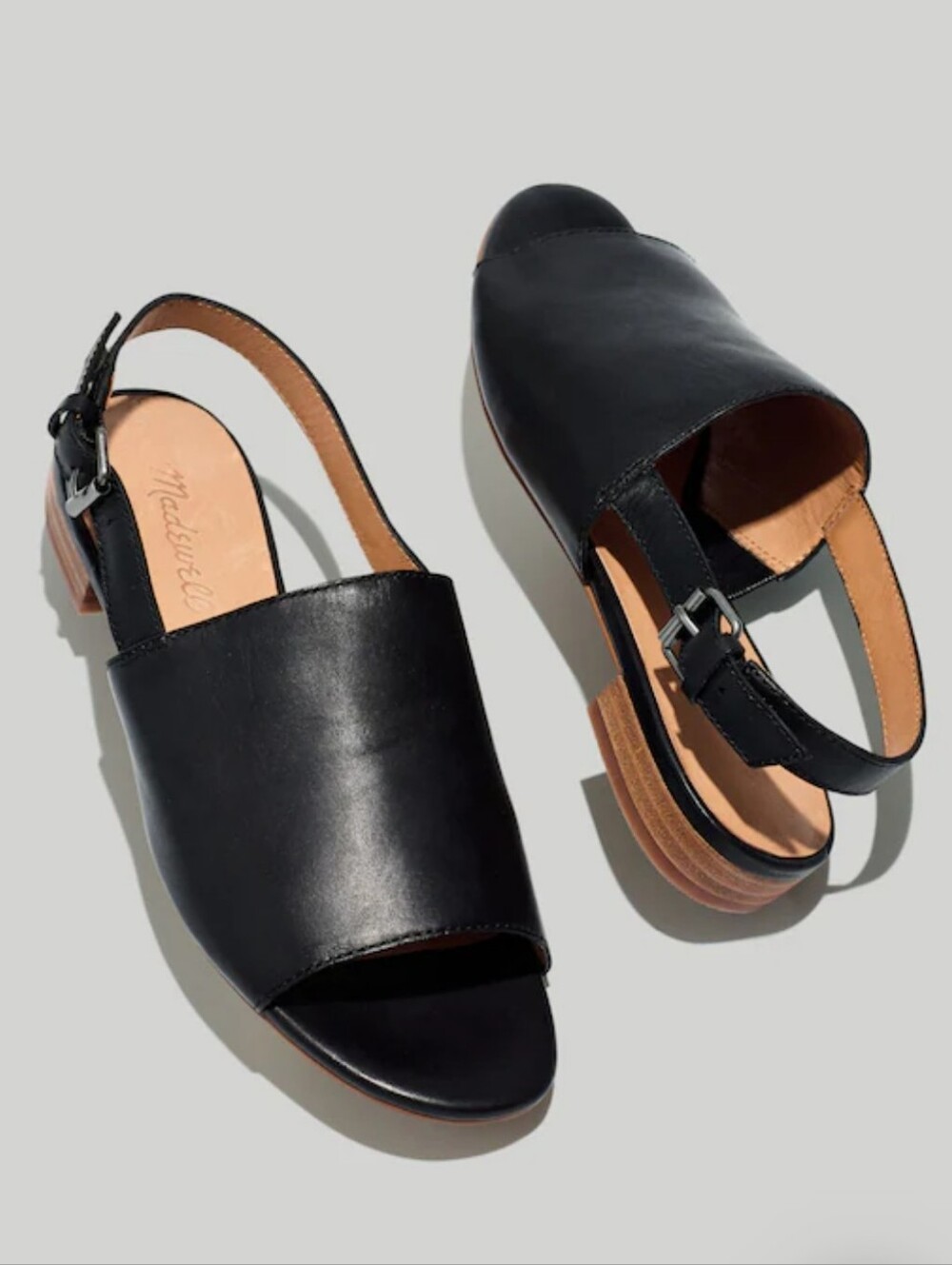 Madewell Noelle Leather Open-Toe Slingback Sandals In True Black - 8